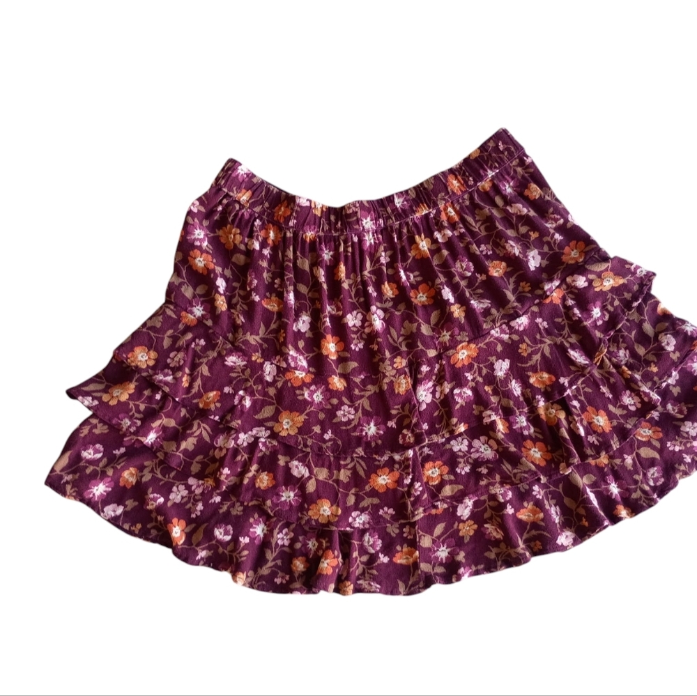 American Eagle Burgundy Floral Print Boho Flowy Skirt SZ L - Picture 3 of 5